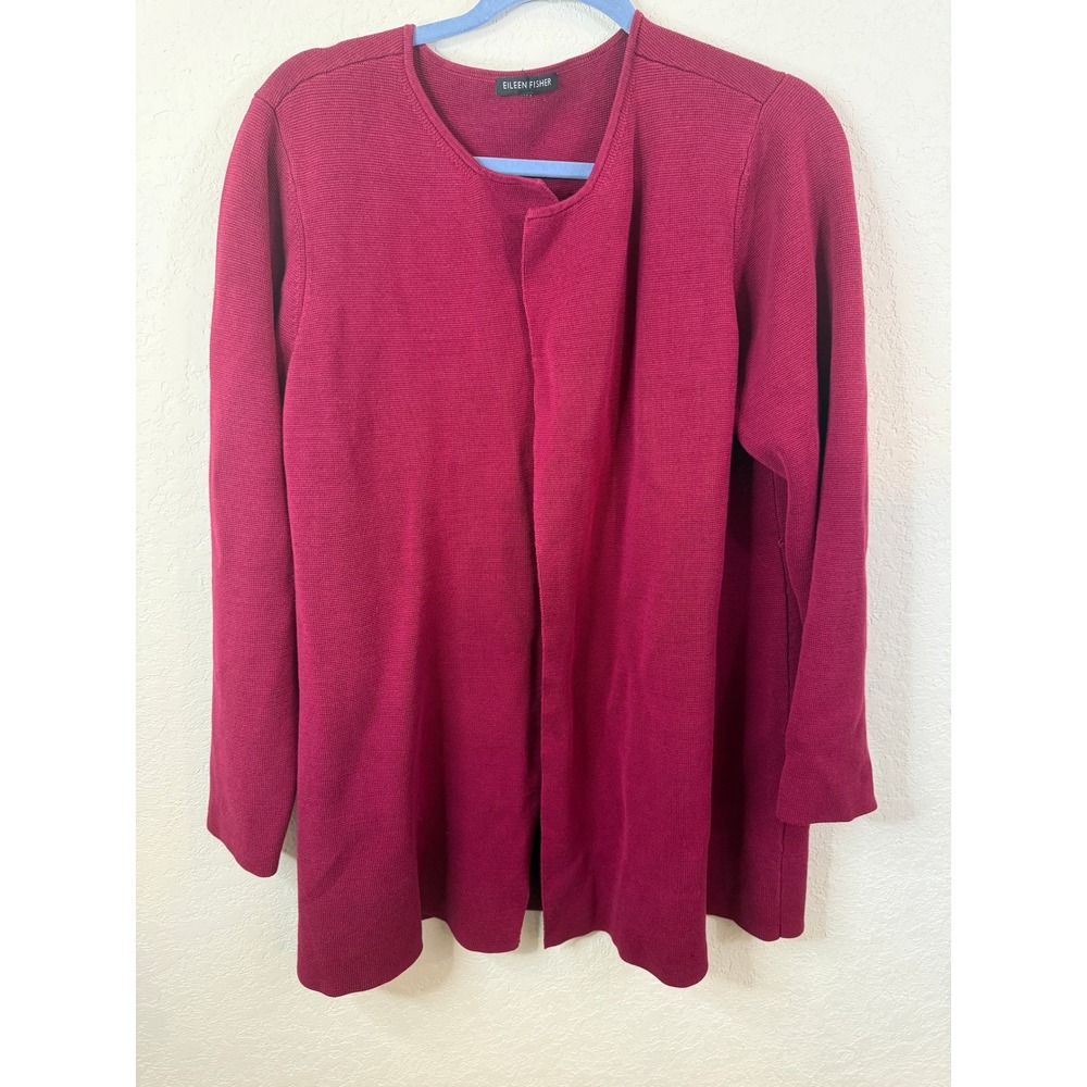 Large Eileen‎ Fisher deconstructed cardigan rust open front Fall jacket NICE